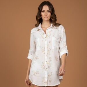 NWT Anthropologie Fig & Flower SZLP white/orange/yellow/green embroidered top